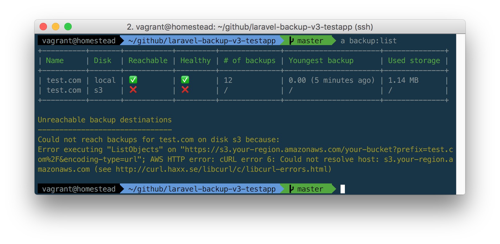 output of backup:list