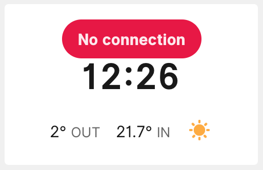 Image of the dashboard displaying the internet connection down status