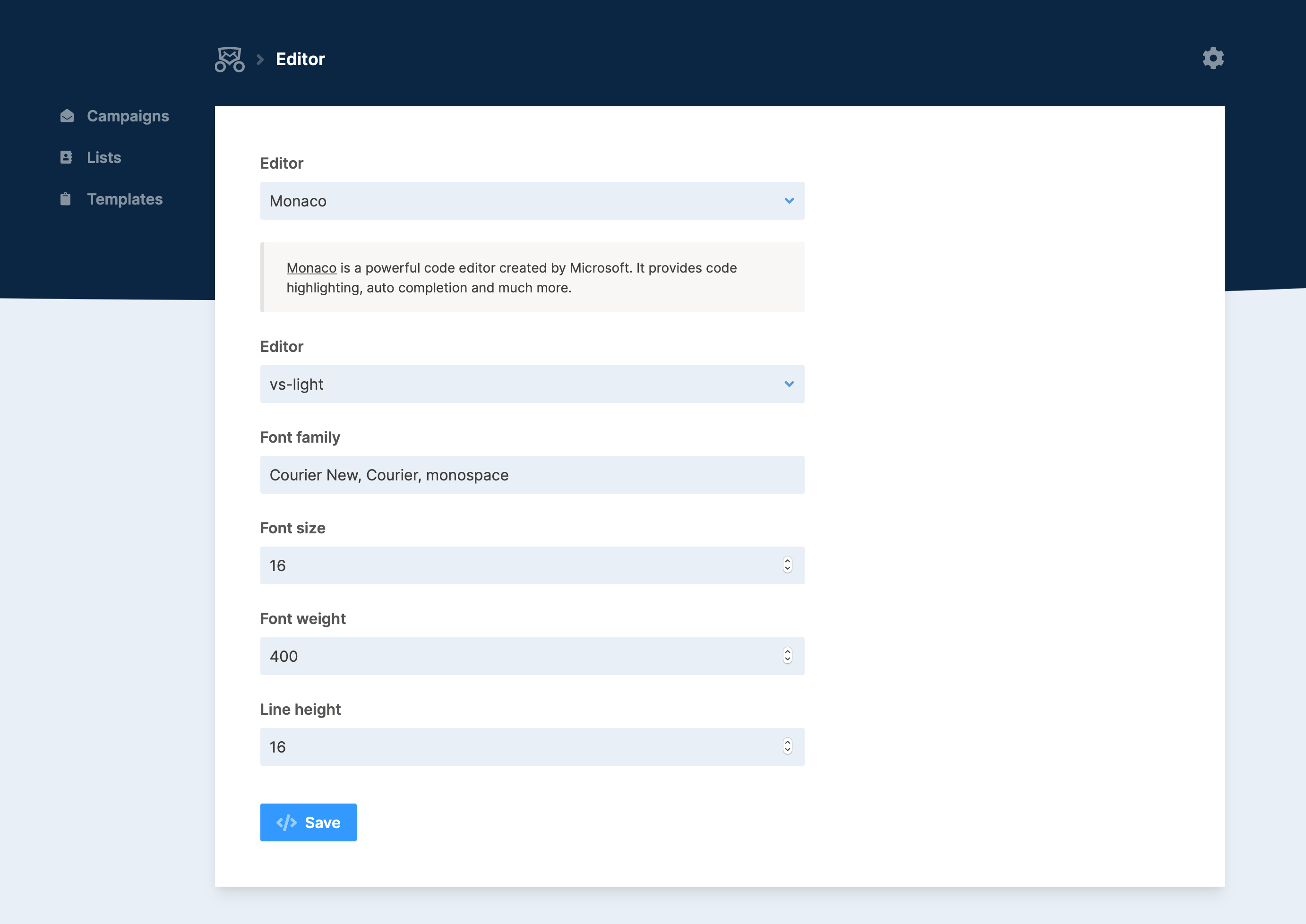 image of monaco editor settings