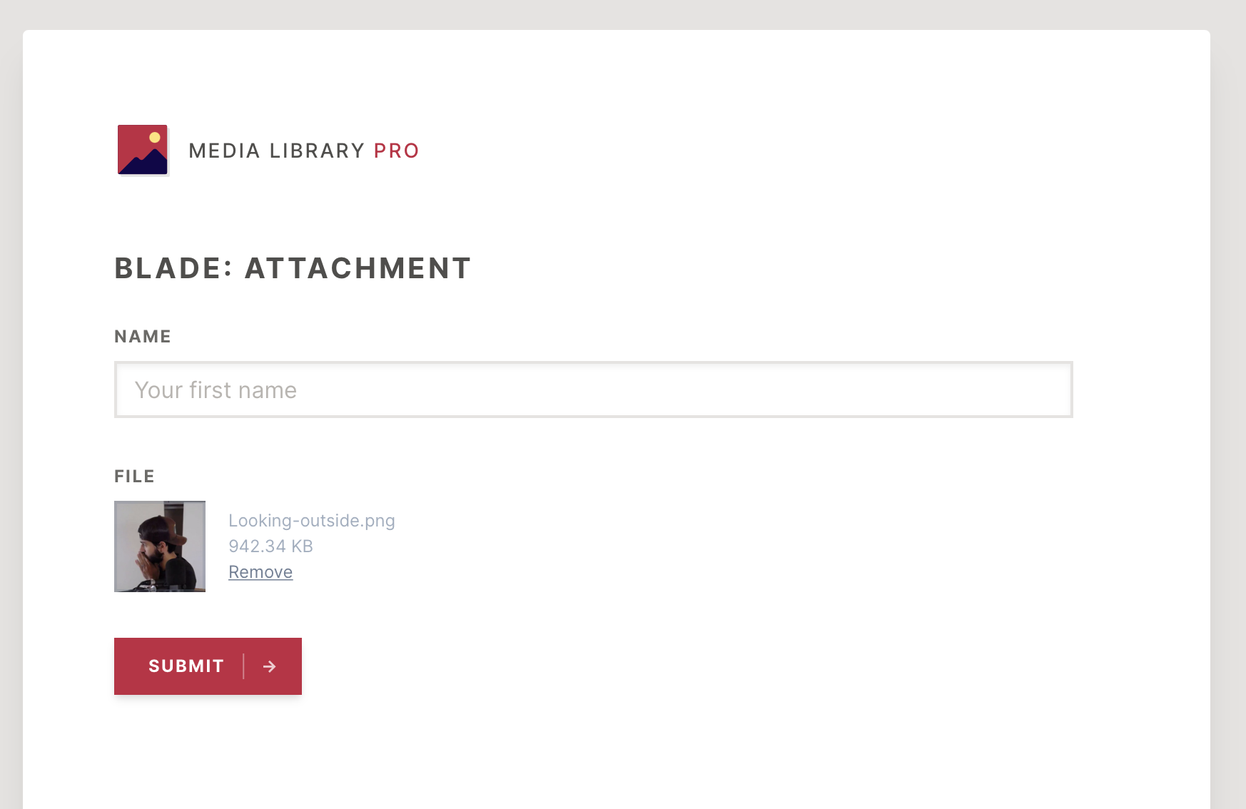 Screenshot of the attachment component