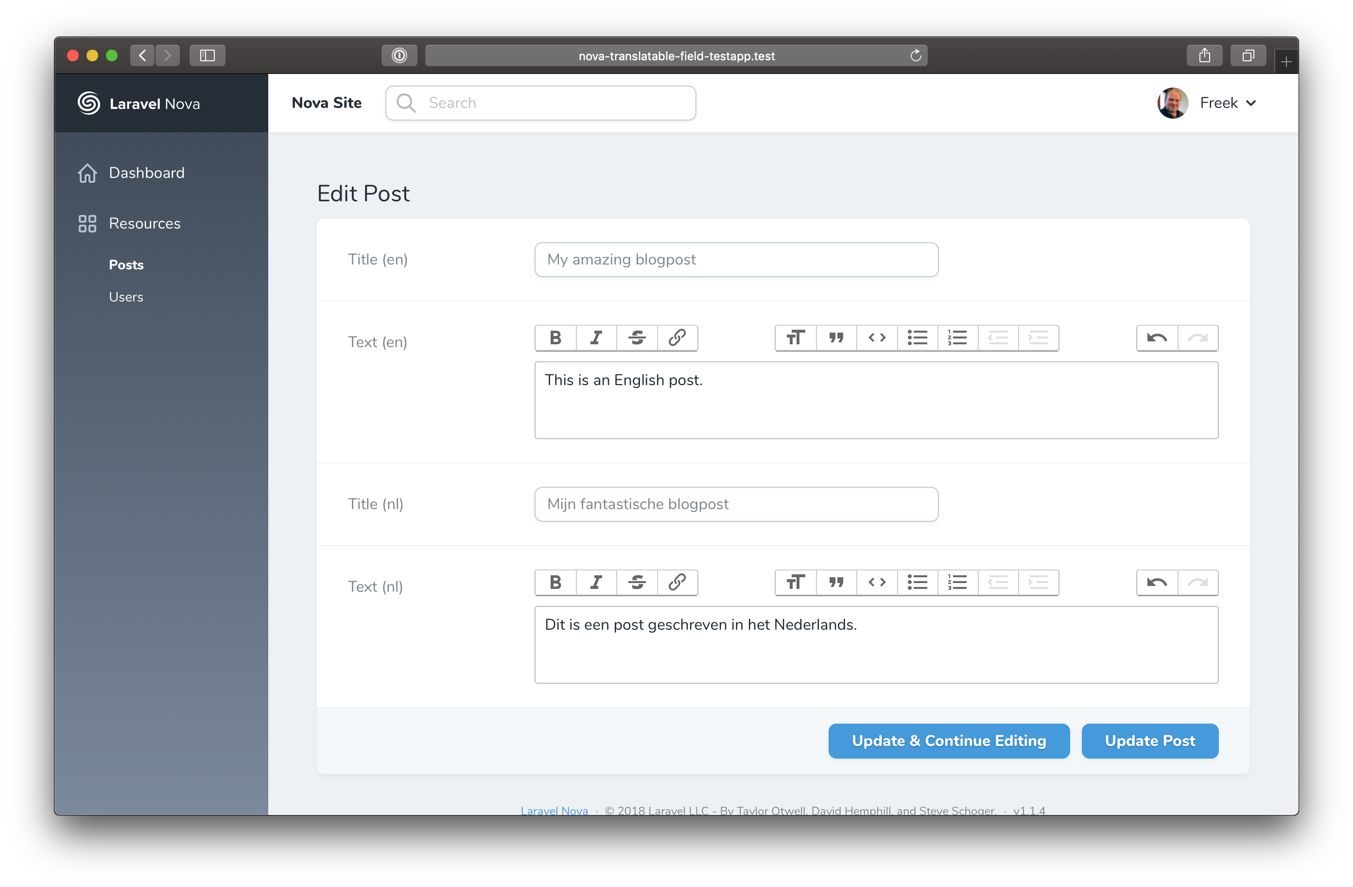 nova-translatable in action