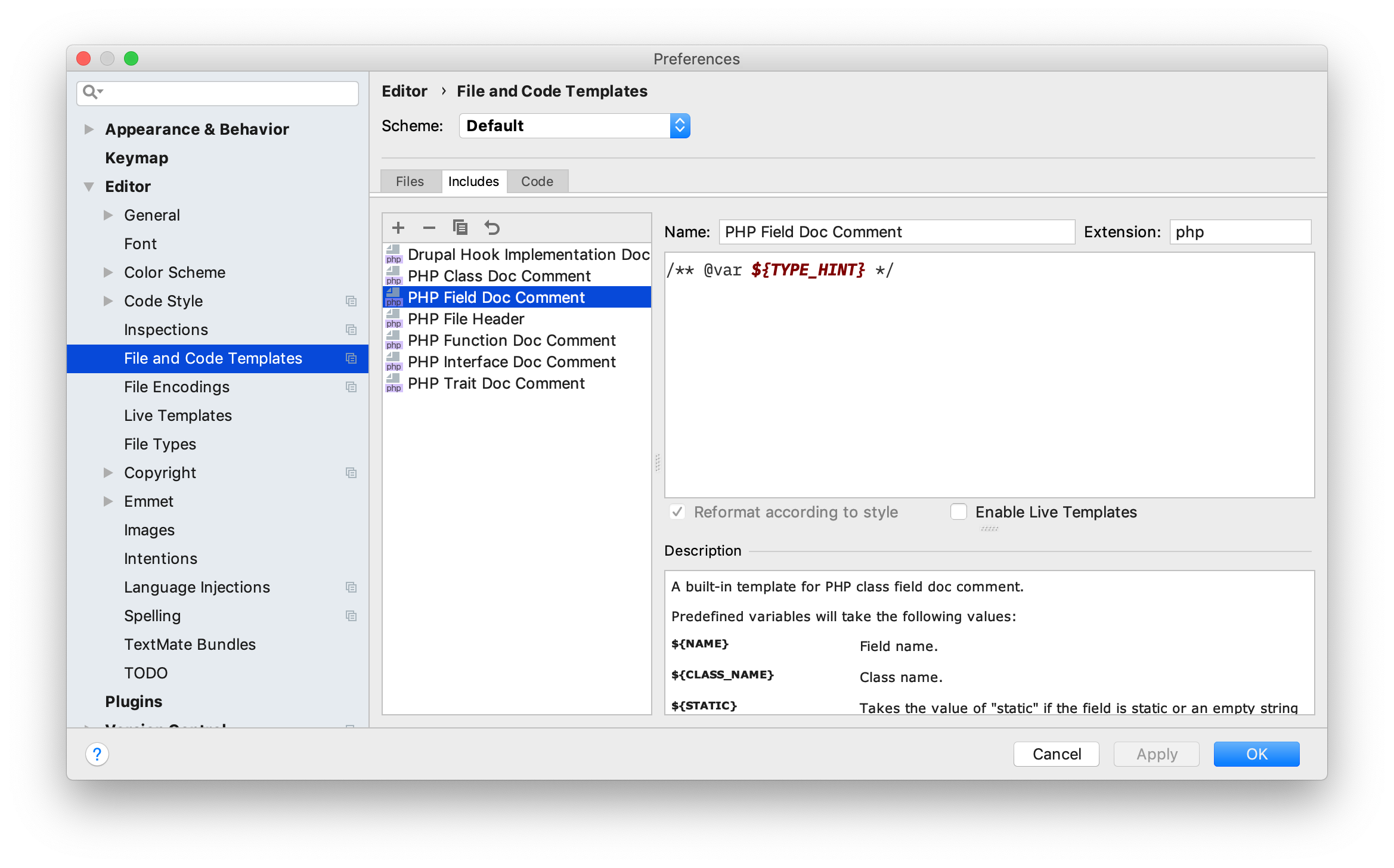 PHP Field Doc comment